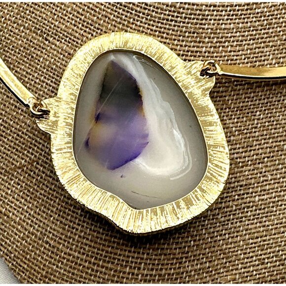 Whimsical Jessica Simpson Agate Slice Necklace Collar Gold Tone Coastal Cowgirl - Picture 4 of 6